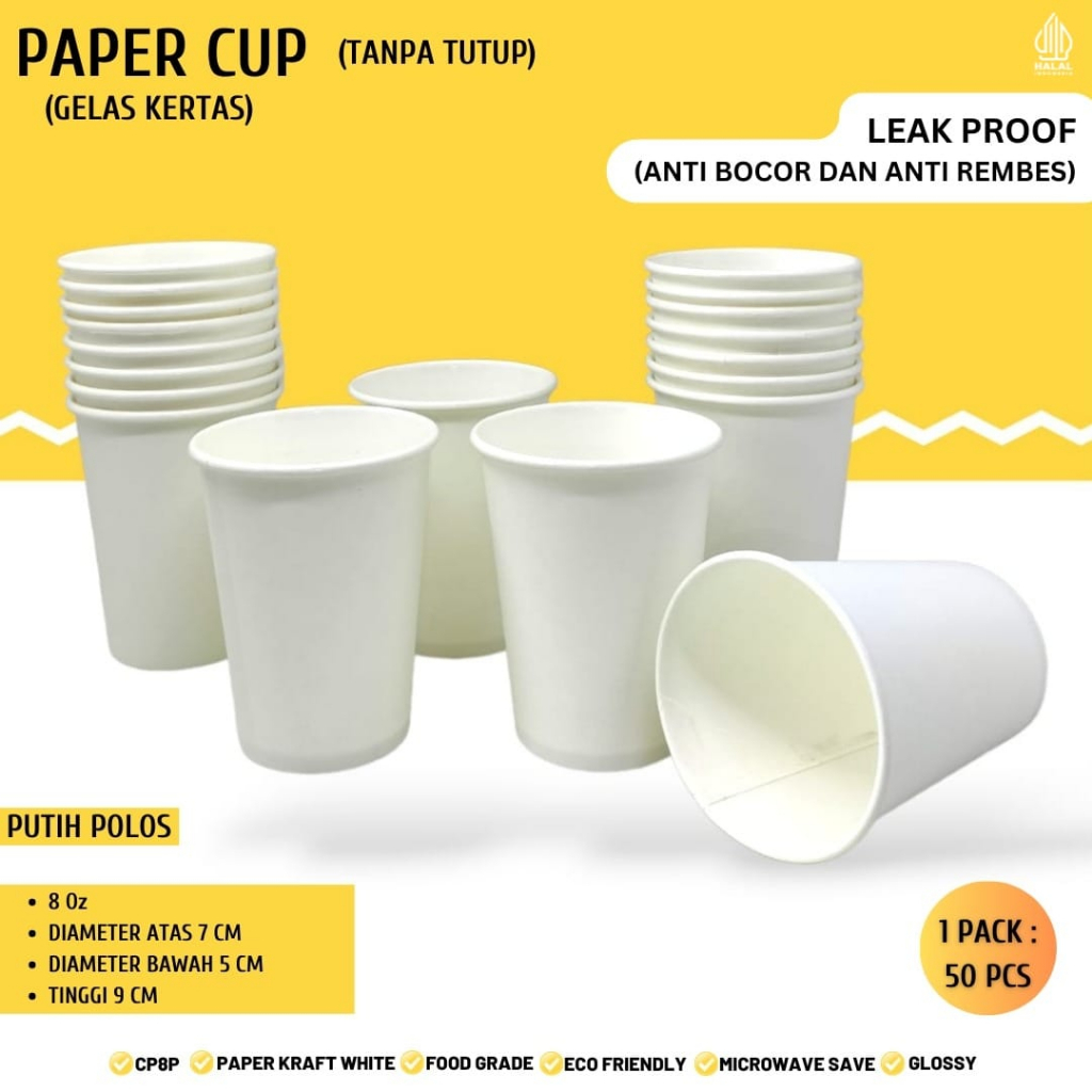 Jual Paper Cup 8 oz Gelas Kertas Cup Gelas Bahan Tebal (Isi 50 Pcs-CP8P ...