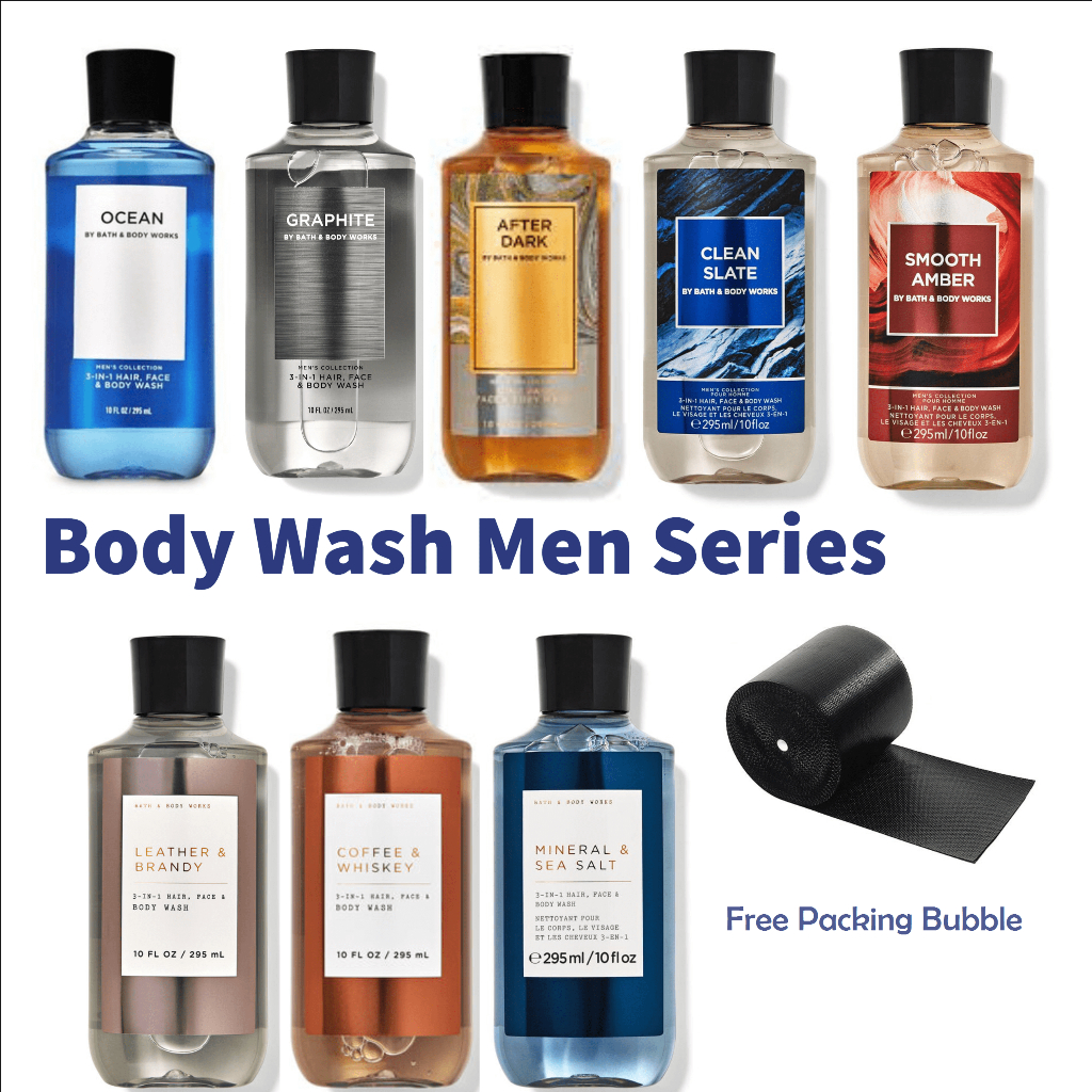 BBW Men 3in1 Body Wash, Face and Hair Sabun Mandi Pria 295ml / Noir / Ocean  / Leather Brandy / Coffe Whiskey / Teakwood / Freshwater / After Dark / ...