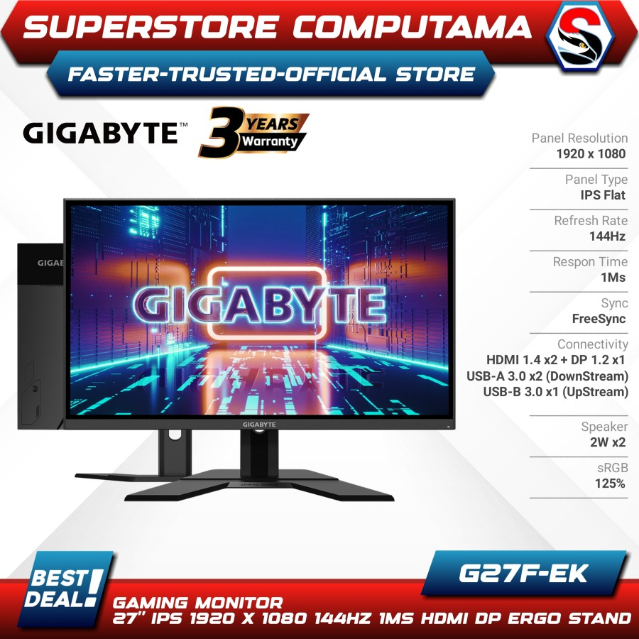 Jual Monitor LED Gaming Gigabyte G27F EK 27" IPS FLAT 144Hz 1Ms HDMI DP ...