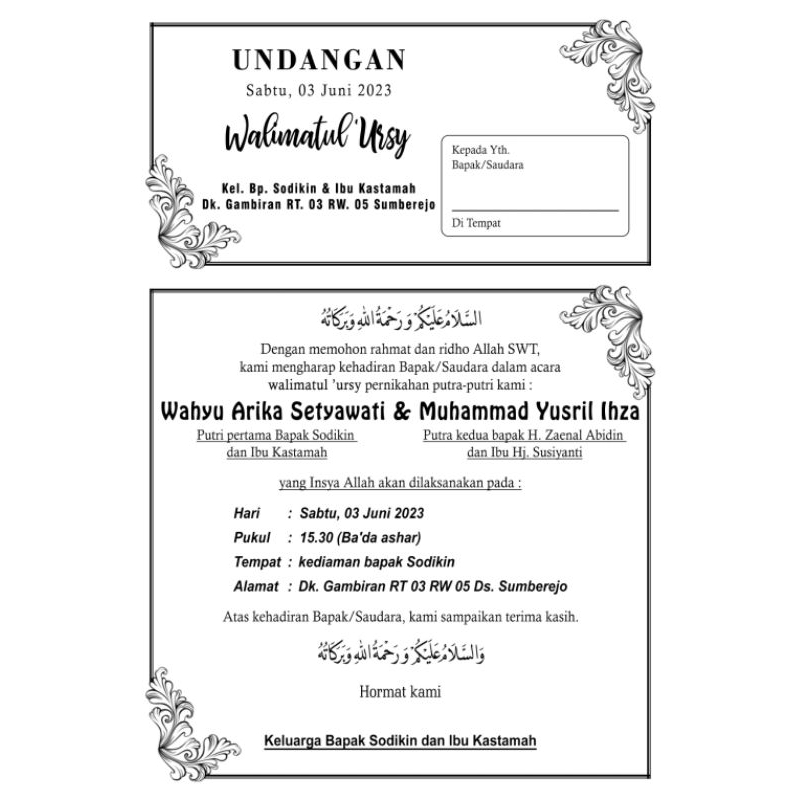 Jual UNDANGAN WALIMAH UKURAN A4 /UNDANGAN AQIQAH/UNDANGAN WALIMAH URSY