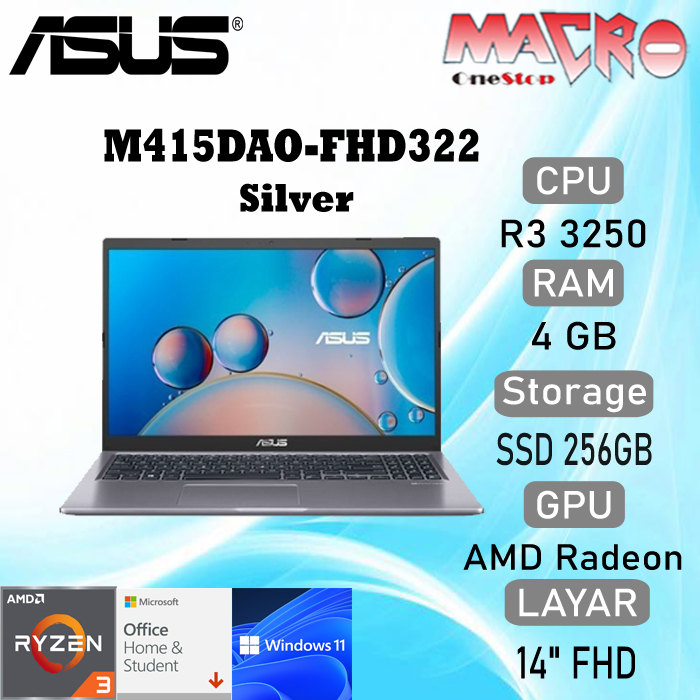 Jual ASUS M415DAO-FHD321 GREY / 322 SiLVER ( AMD R3 3250/Ram 4G/256G ...
