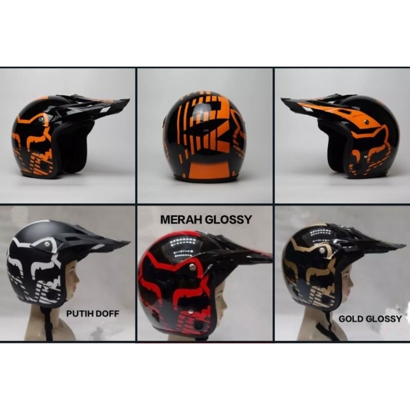 Jual Helm Cross Helm Cross Retro Helmet Fox Halp face Helm Semi Trail