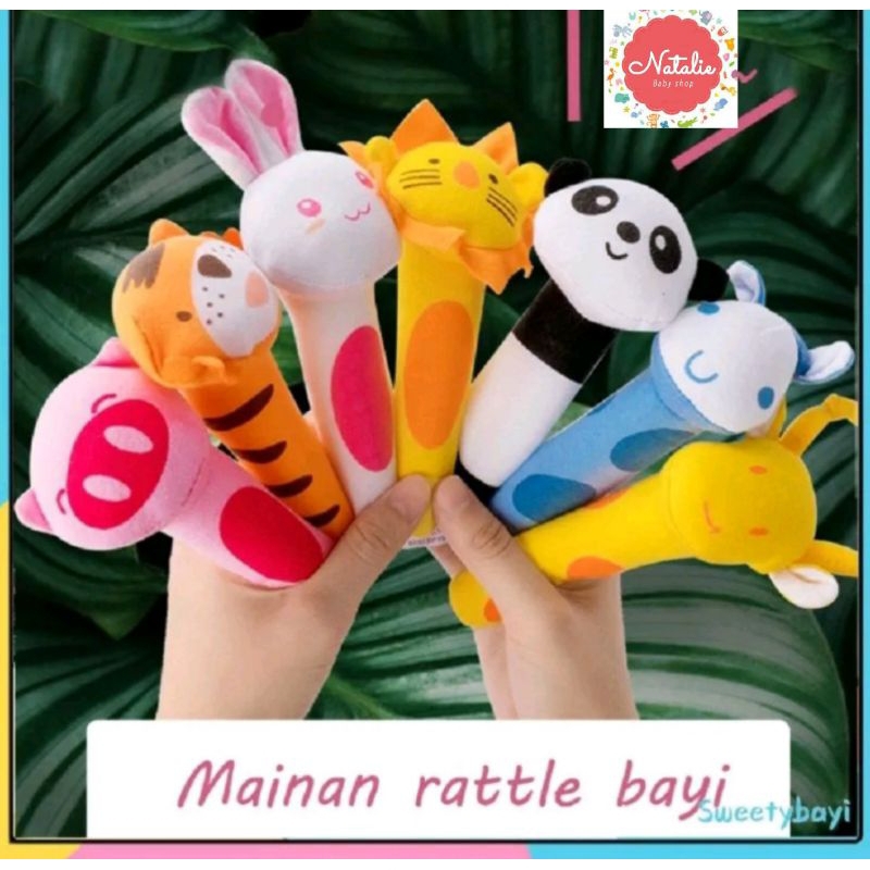 Jual Boneka Mainan Rattle Stik Animal Karakter bunyi (lion,cow,tiger ...