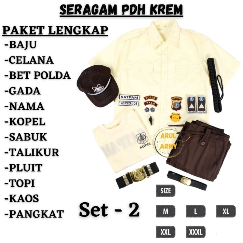 Jual Paket Lengkap Baju Seragam Setelan Pdl Pdh Satpam Security Krem Cream Terbaru Seragam