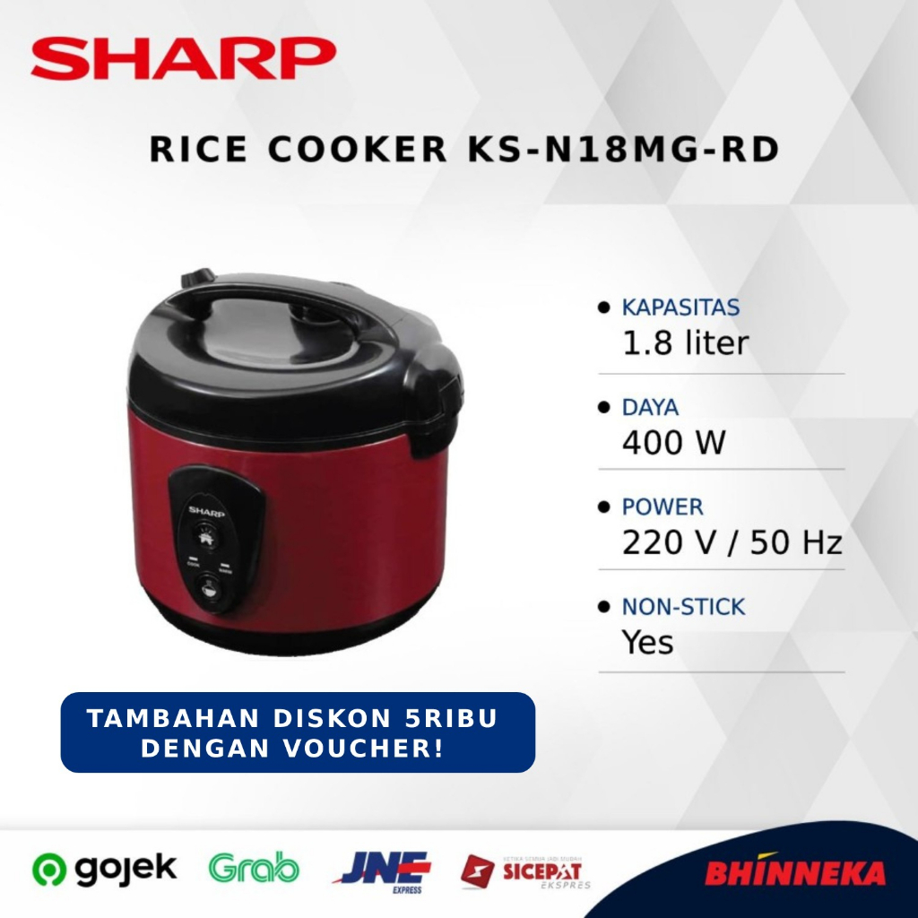 Jual SHARP Rice Cooker KSN18MGRD Shopee Indonesia
