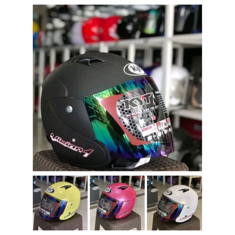 Jual helem Helm KYT VISION 1 half faca kaca pelangi ORIGINAL PROMO