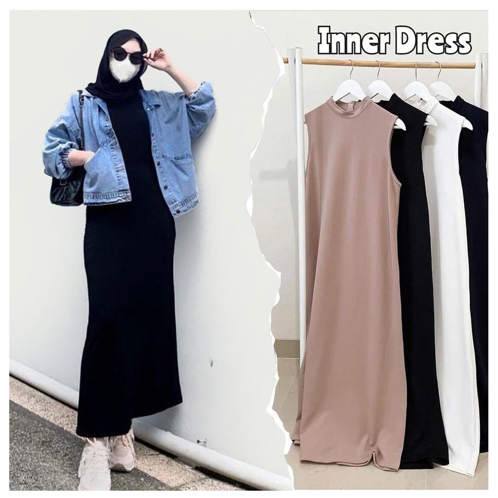 Jual Inner Span Dress Rajut Knit Premium Long Dress Span Rajut Tanpa