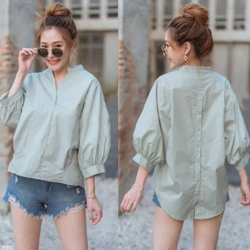 Atasan Fashion Wanita Korean Blouse Moga Blouse LD 110 Blouse Atasan Vneck Wanita