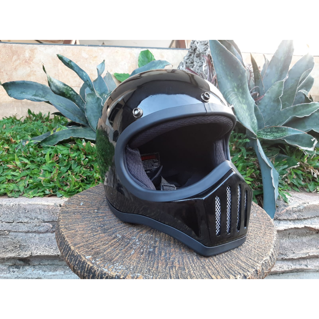Jual Helm Cakil Hitam glossy Retro klasik mini moto bandit M39 custom ...