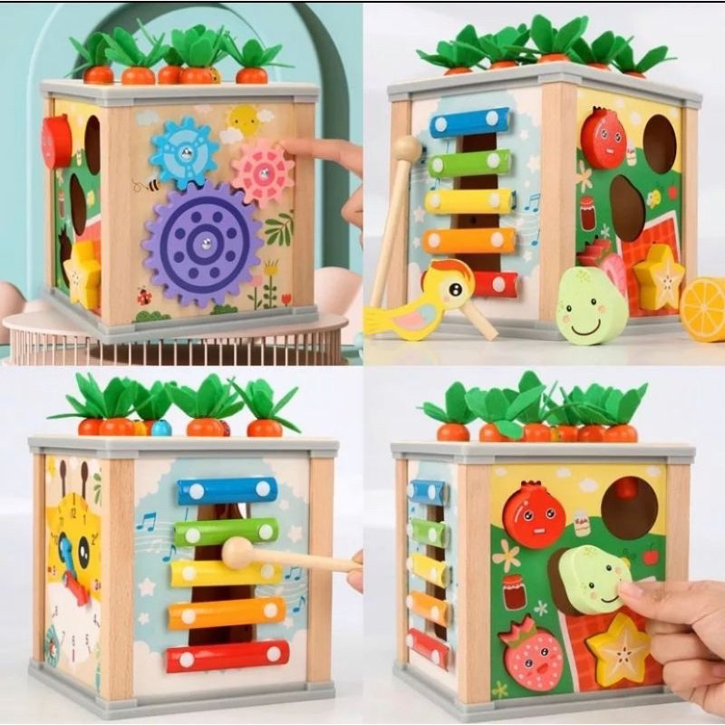 Jual wooden busy box mainan activity cube by gingerinfant | Shopee ...