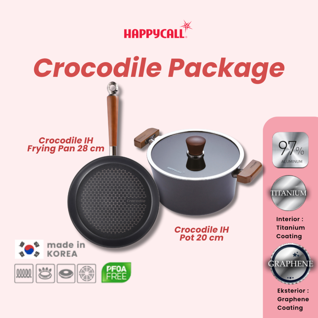 Jual Happycall Pan Set IH Crocodile Frying Pan 28cm & Pot 20cm Shopee