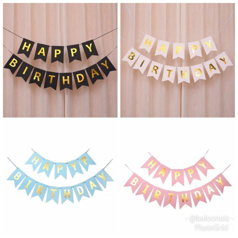 Jual Banner Happy Birthday Warna Warni Backdrop Pesta Bendera Bunting ...