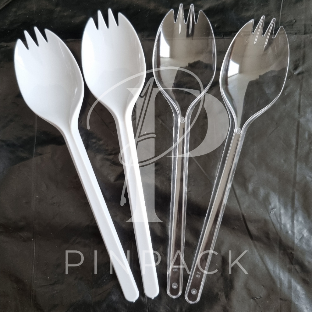 Jual Spork plastik 2in1 Hitam Putih dan Bening | Sendok Garpu plastik 2