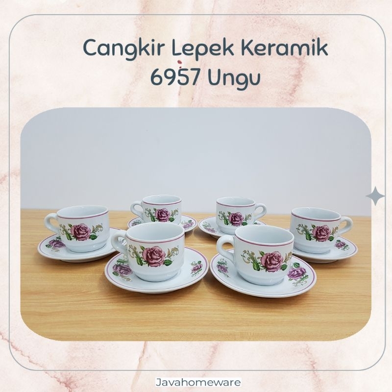 Jual CANGKIR LEPEK KERAMIK LUCKY Isi 6 Cangkir 6 Lepek Shopee