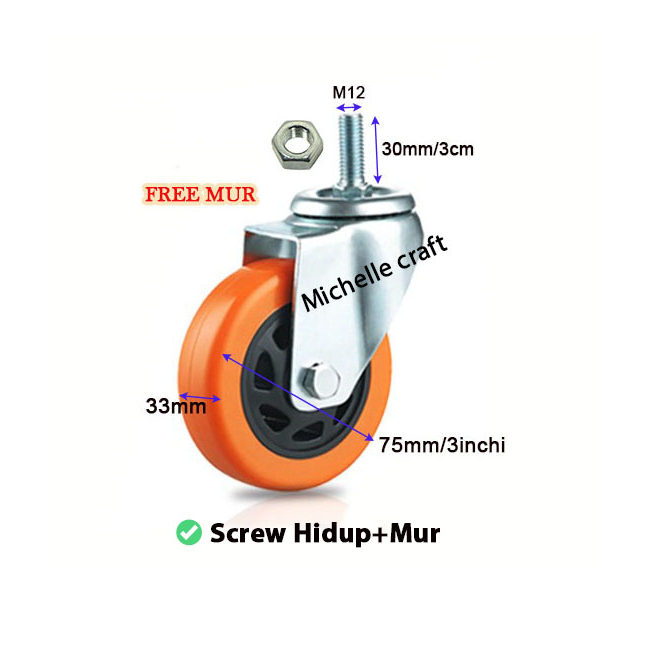 Jual Roda 3 inchi PU Heavy Duty + Dobel bearing caster Troli etalase WO ...