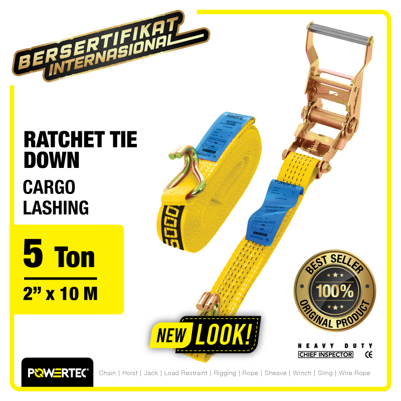 Jual POWERTEC Ratchet Tie Down Cargo Lashing Belt 2" x 10M Pengikat