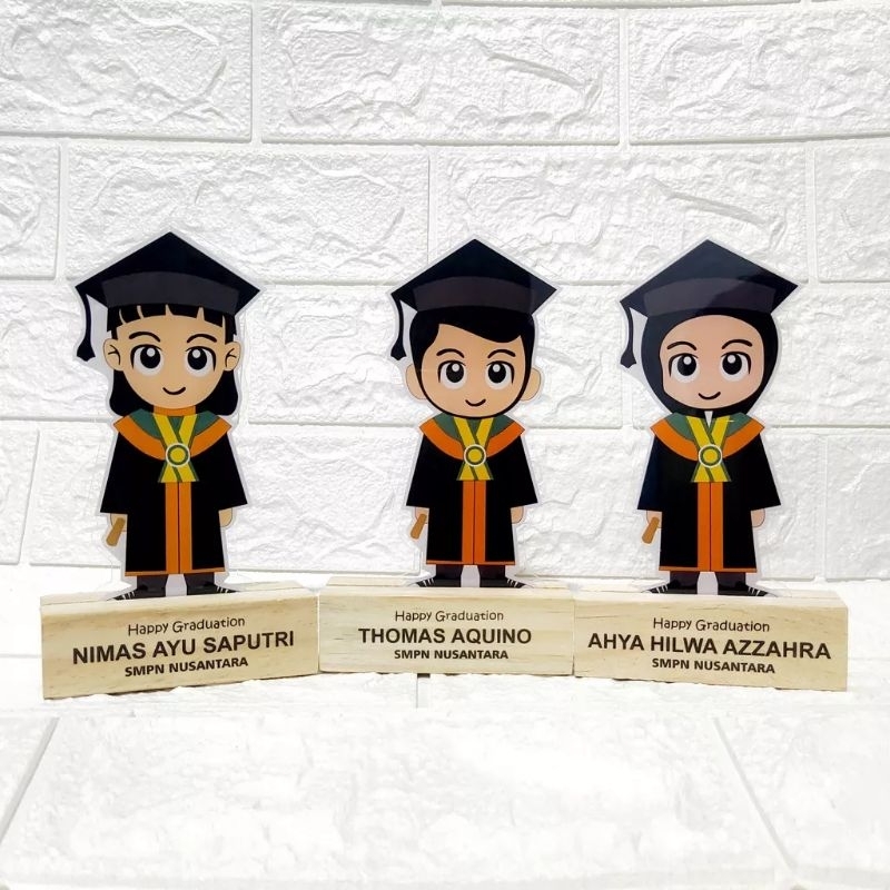 Jual Plakat Wisuda Akrilik 2mm Tatakan Kayu Dengan Nama Sekolah