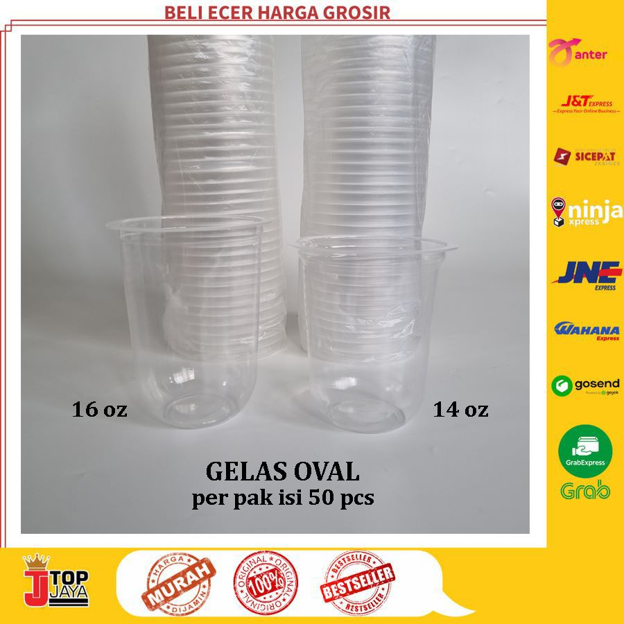 Jual Gelas Plastik PP Oval Uk. 14 Oz 16 Oz Cup Plastik Oval Isi 50 Pcs ...