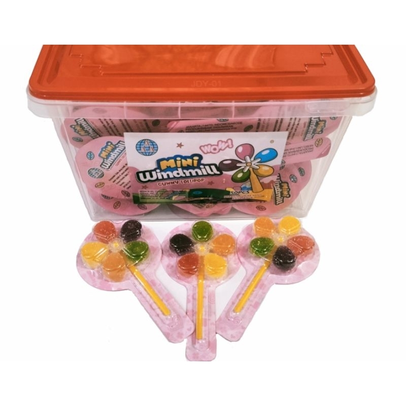 Jual Permen gummy / Jelly Lollipop Mini Windmill Bentuk Kipas Isi 50 ...