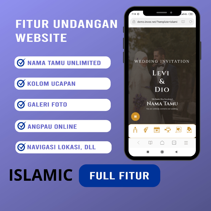 Jual Undangan Digital Website Pernikahan Custom Tema Islamic Menggunakan Foto Tanpa Foto