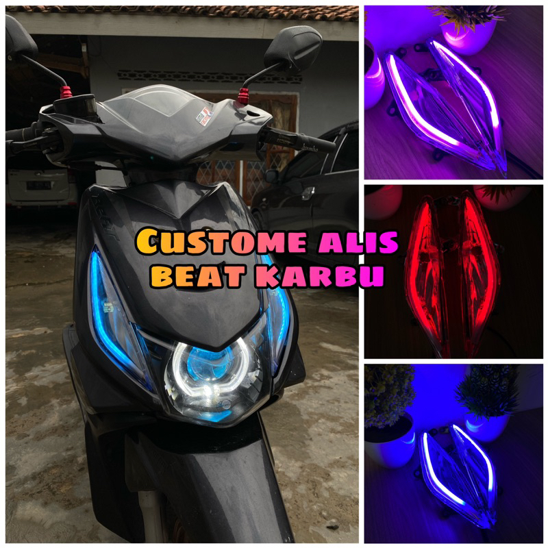 Jual costume Lampu Alis Beat Karbu satu set dengan mika lampu beat