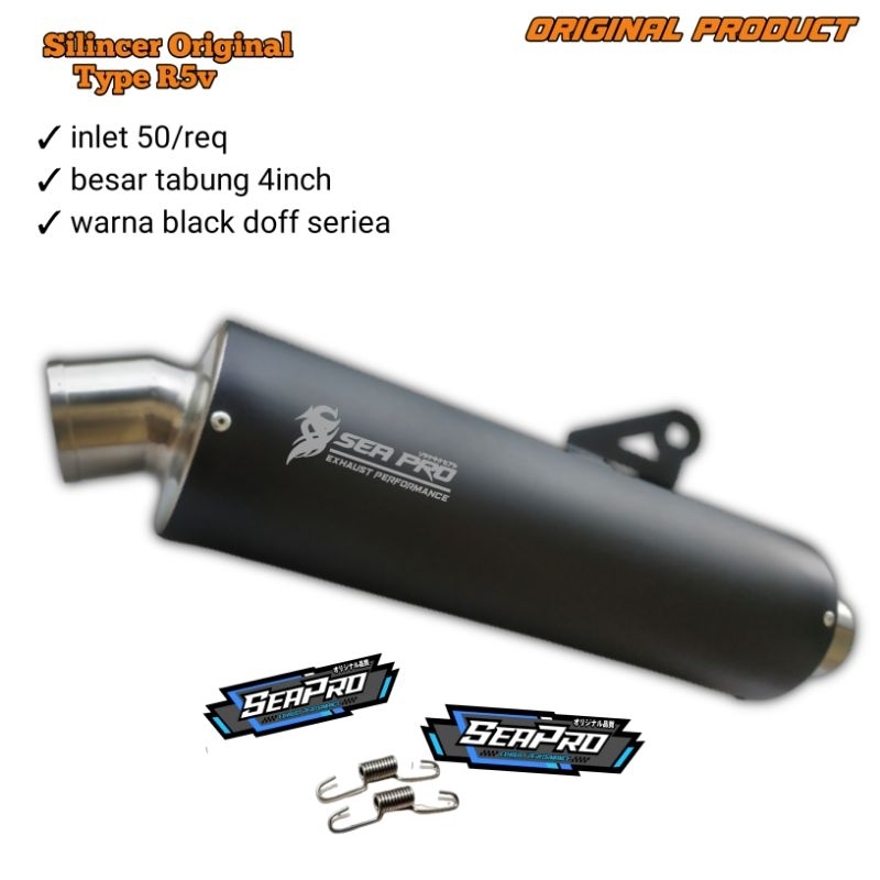 Jual Knalpot Racing Silincer Tabung 4 Inch Original Sea Pro Exhaust Inlet 50mm Black Doff 5214