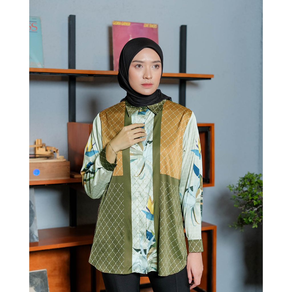 Jual ONEBRANDHIJAB Baju atasan kemeja silk wanita printed Shopee