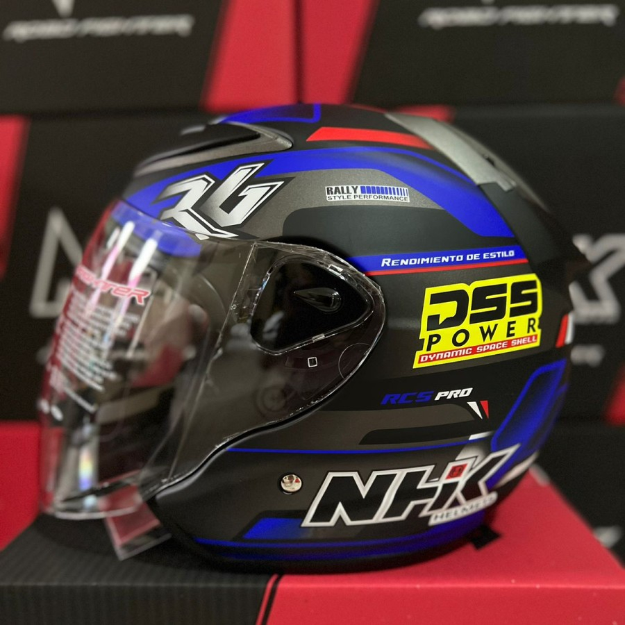 Jual Helm NHK R6 Rally 3 Black Blue Doff Half Face Single Visor ...
