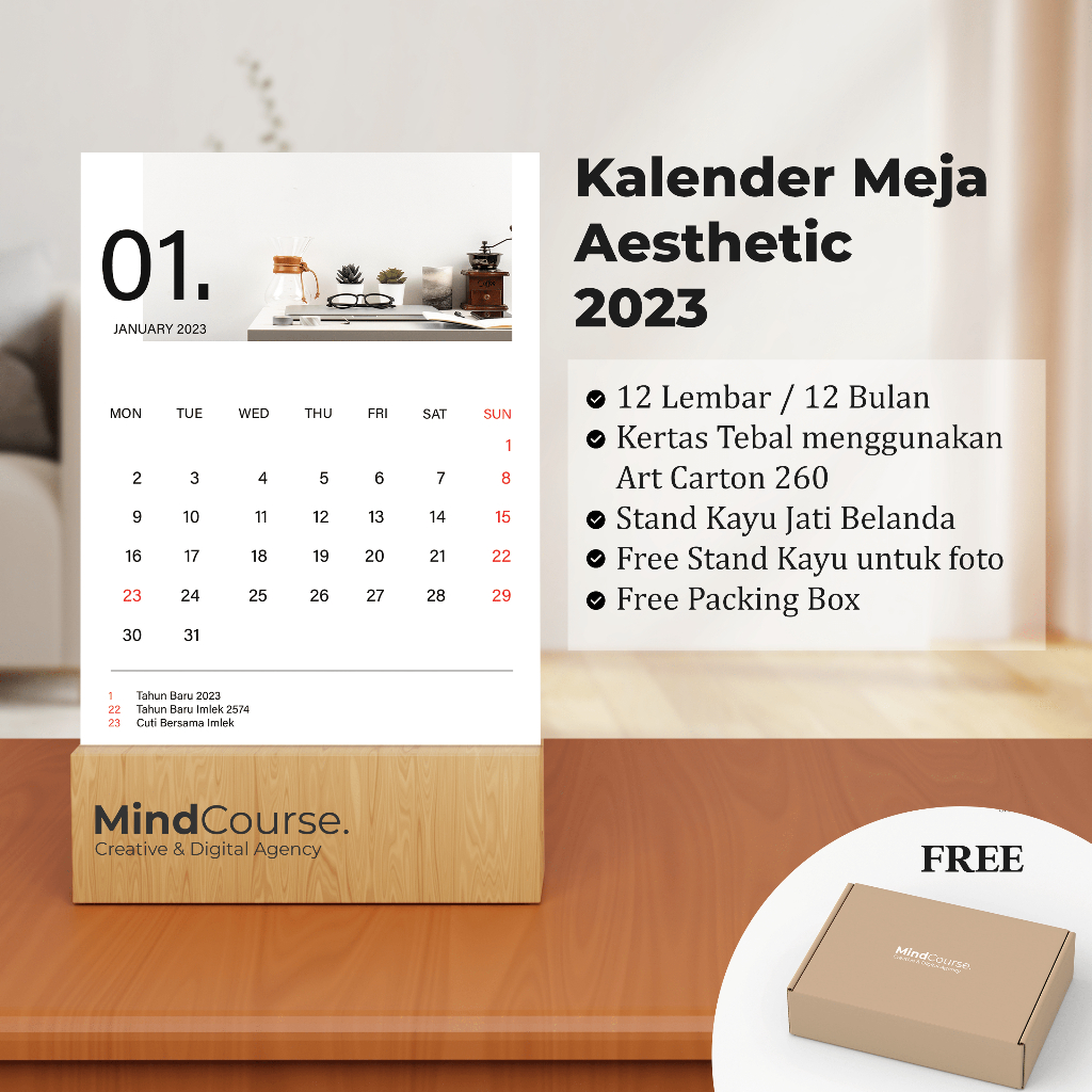 Jual Mindcourse Kalender Meja 2023 Desk Calender 2023 Minimalist Aesthetic Desk Calendar 