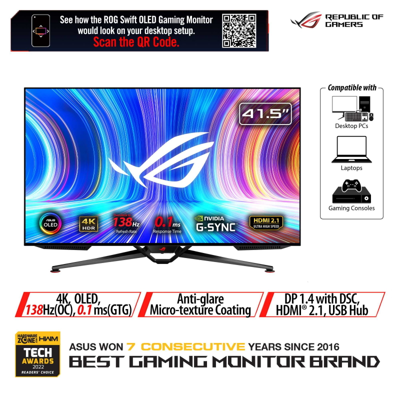 Jual ASUS ROG Swift OLED PG42UQ gaming monitor 41.5-inch 4K, OLED ...