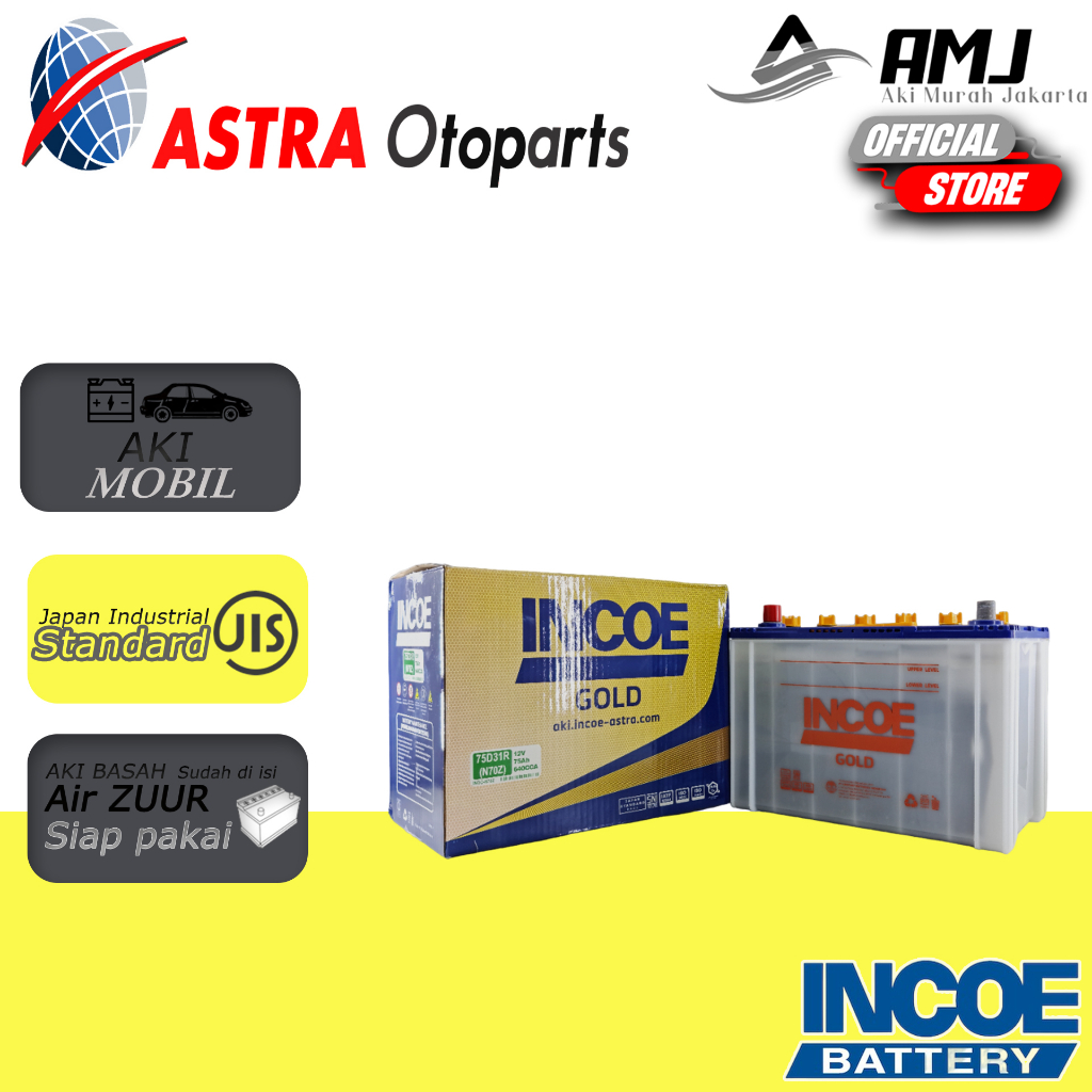 Jual Aki Mobil Ford Ranger N70Z INCOE GOLD ASTRA Aki Basah 12V 75Ah