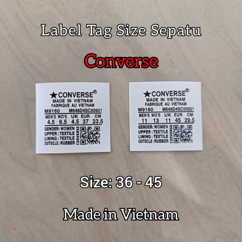 Label tag size sepatu converse premium dan grade ori