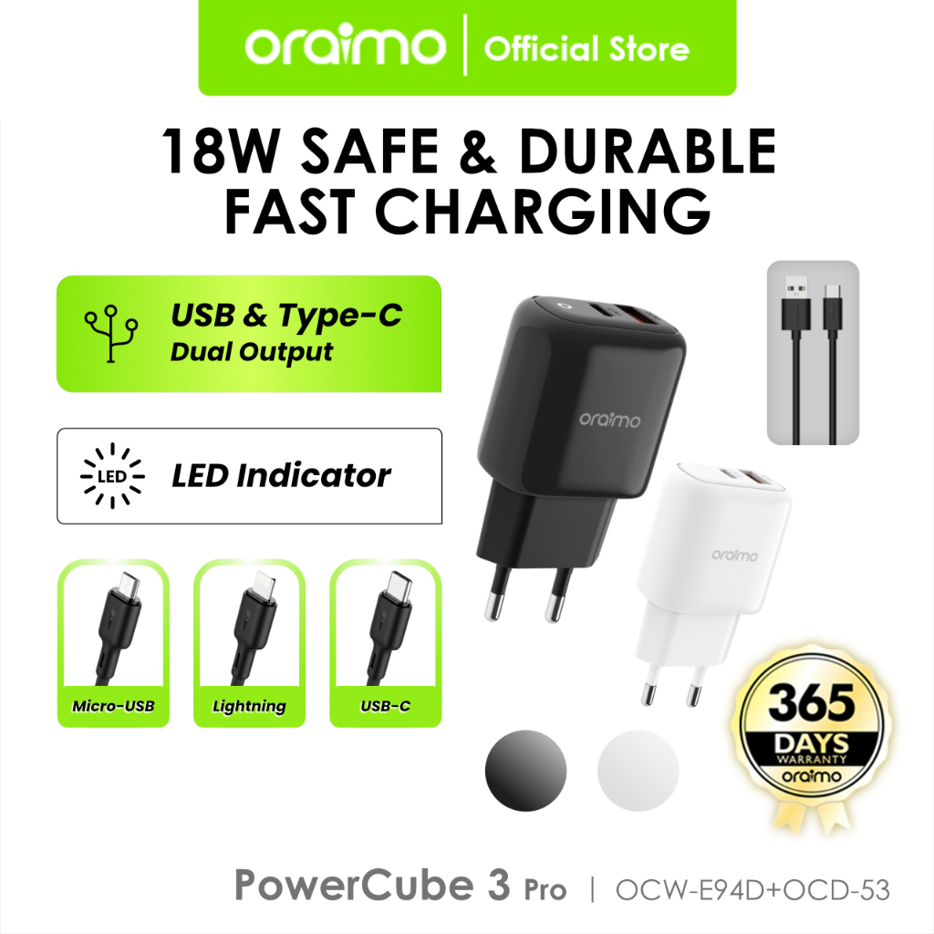 Jual Oraimo Charger Dual Port Usb Type C Powercube Pro Fast Charging A W Ocw E D