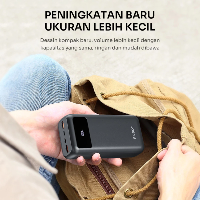 ROBOT Powerbank 30000 mAh Fast Charging 22.5W 3 Port USB Type C LED RT32 Original - Garansi Resmi 1 Tahun