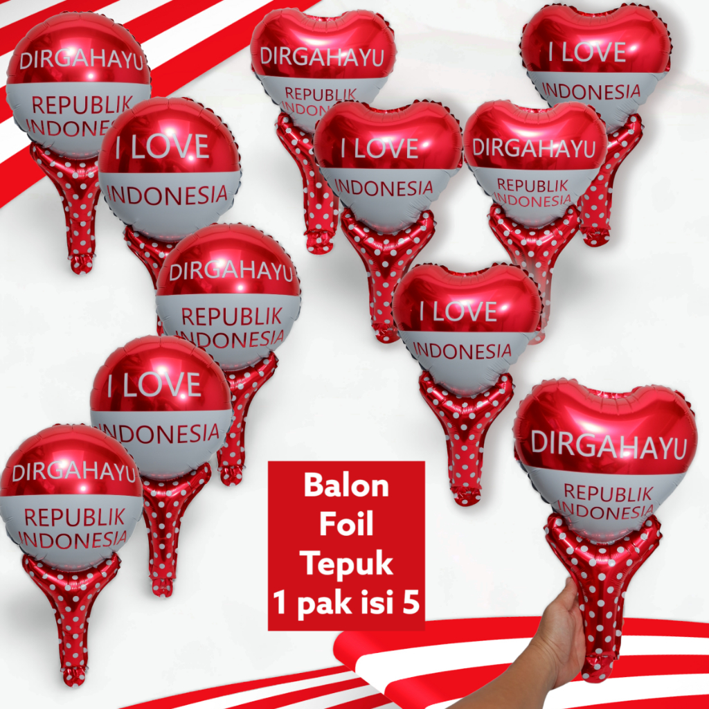 Jual 5 PCS Balon PENTUNGAN Foil HUT RI - Balon Tepuk Pentungan