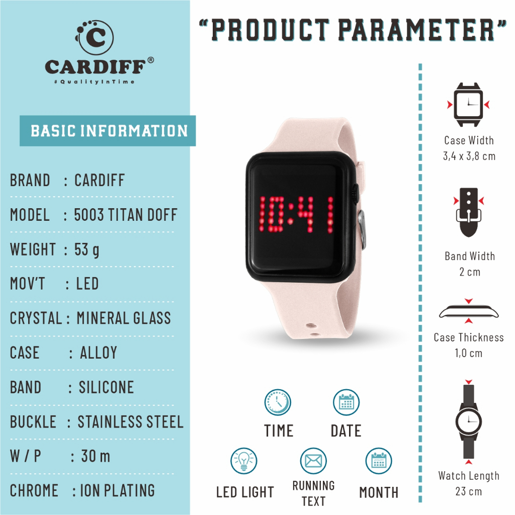 Jual CARDIFF LED 5003 Doff Titanium Jam Tangan Digital Kasual Shopee