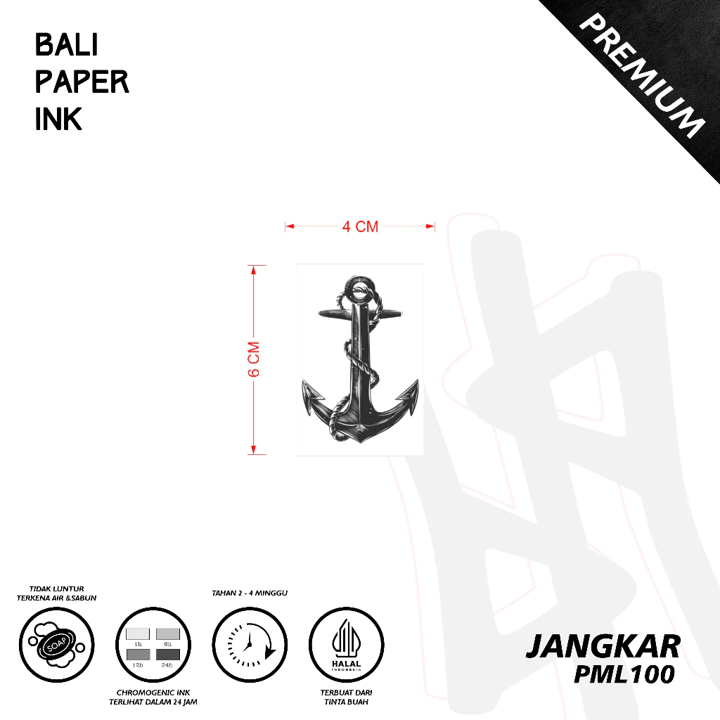 Tinta Tato Temporer Premium Jangkar Buah Bali Paper Ink PML100