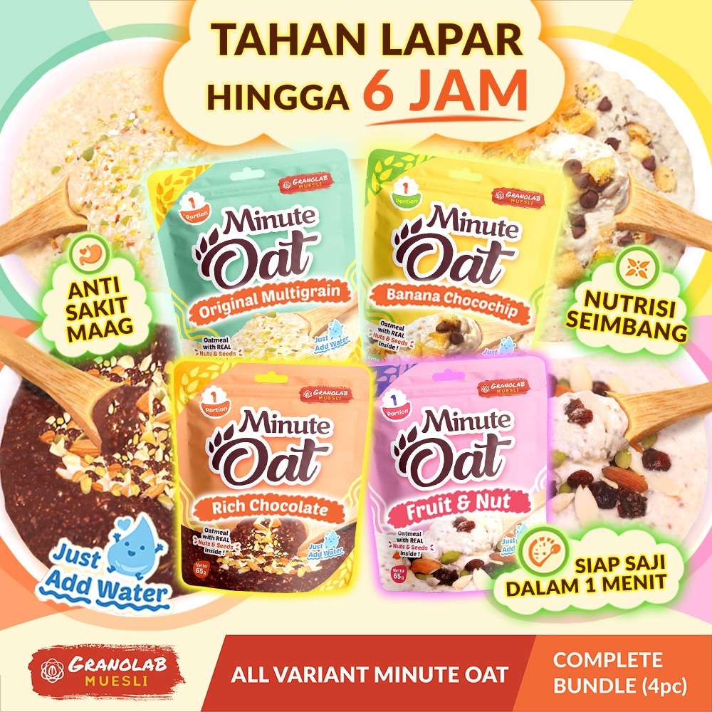 Jual Instant Oatmeal MINUTE OAT Granolab Muesli complete variant isi
