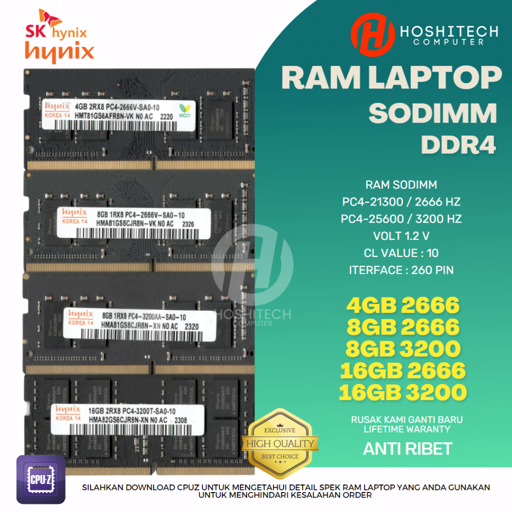 Jual RAM LAPTOP DDR4 4GB 8GB 16GB HYNIX SODIMM 3200MHZ / 2666Mhz ...