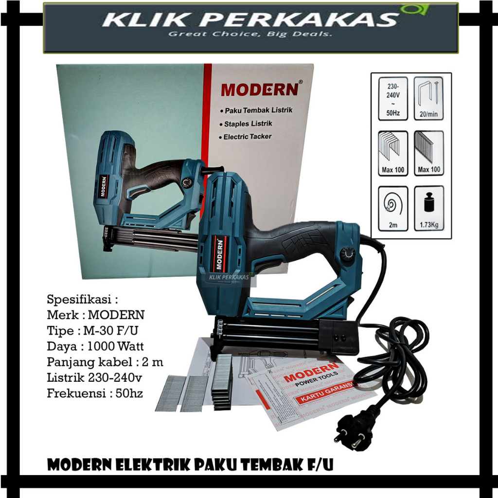 Jual Mesin paku tembak staples tacker elektrik modern m-30f/u 2 Fungsi ...