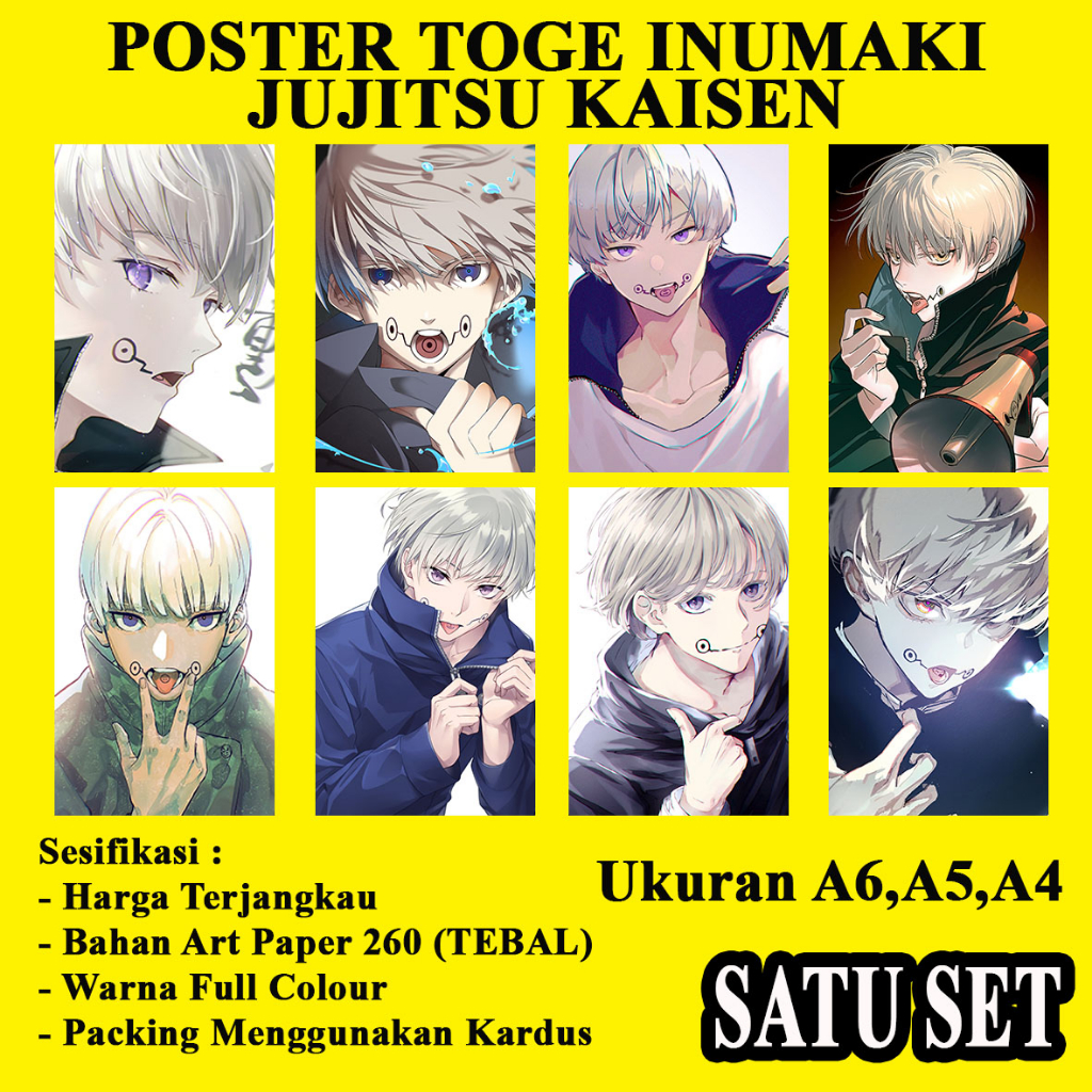 Jual Poster anime TOGE INUMAKI jujitsu kaisen ukuran A6,A5 dan A4 1set ...
