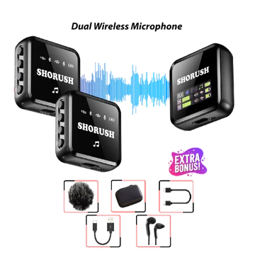 Shorush N7 New Led Display Microphone Mic Clip On Wireless Type C Android UHF VLOG Untuk Camera