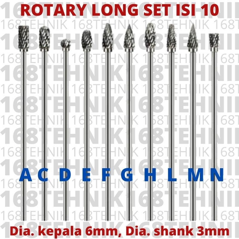 Jual ROTARY LONG SET ISI 10 / MATA TUNER PANJANG DUA ARAH SET ISI 10