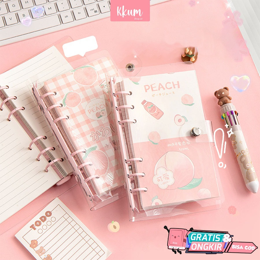 Jual Binder note A6 cute peach / Buku catatan 100 lembar/ Notebook