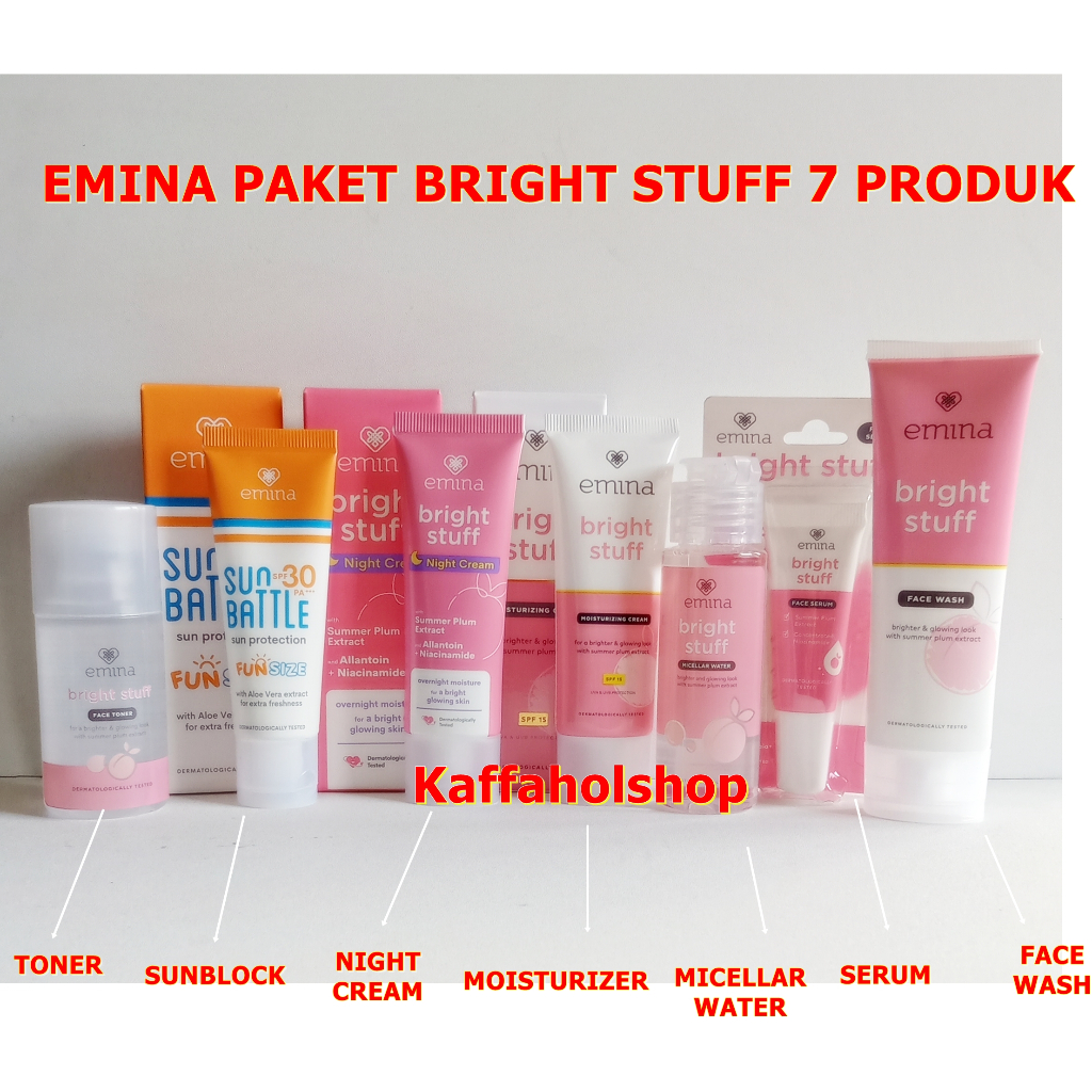 Jual EMINA 1 PAKET BRIGHT STUFF LENGKAP 7 PRODUK (SABUN CUCI MUKA+TONER