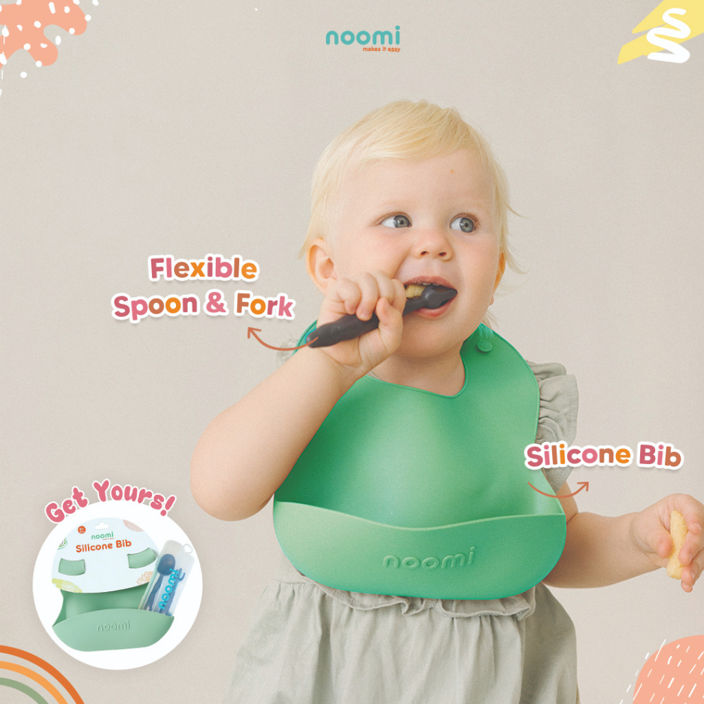 Jual Noomi Silicone Bib Spoon & Fork Set Sendok Garpu Anak dan