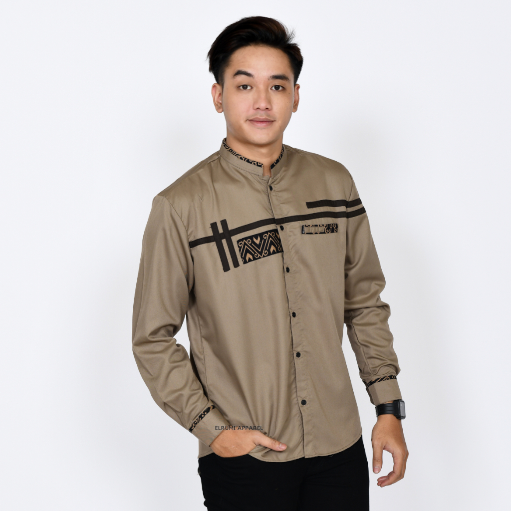 Jual Baju Koko Pria Lengan Panjang Coklat Batik Slim Fit Motif Zoled ...