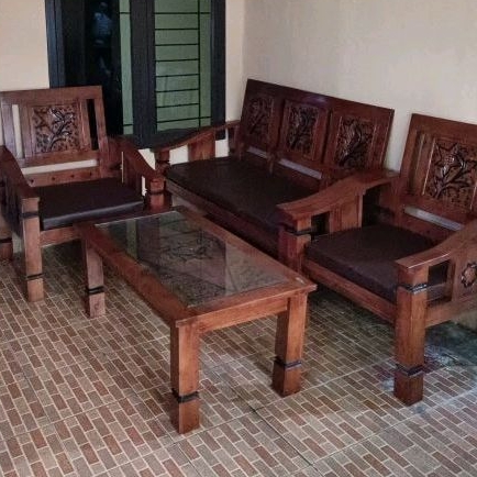 Sofa Kayu Jati Flamboyan 211 + Meja (Kursi Ruang Tamu)