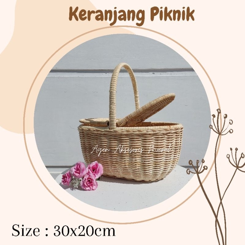 Jual Rattan Picnic Basket - Keranjang Rotan Piknik Oval Tutup Size M ...