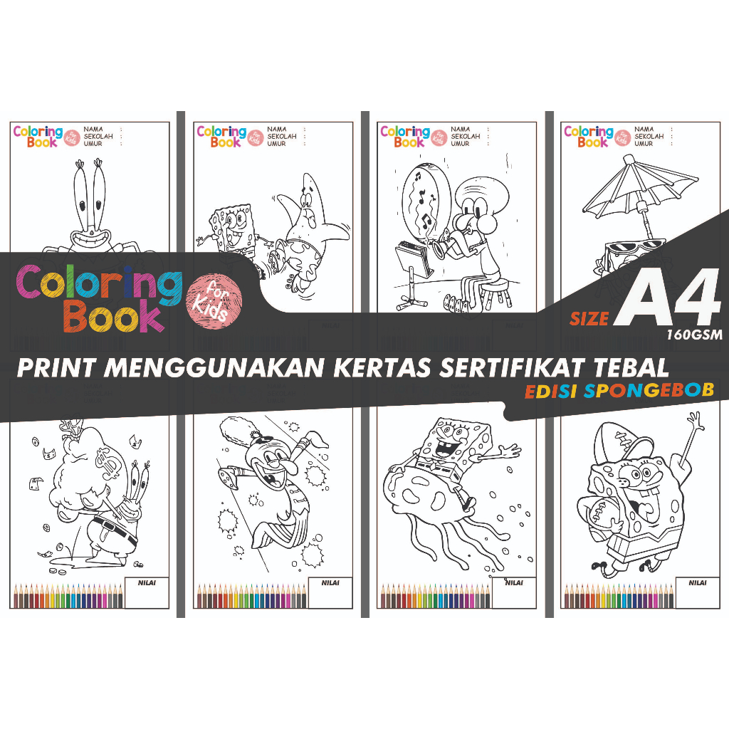 Jual Kertas Gambar Mewarnai Anak PAUD/TK ( PREMIUM ) Kartun SpongeBob ...